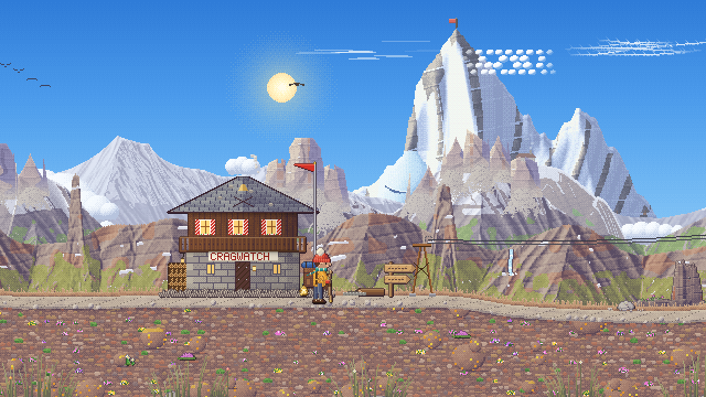A stone and timber refuge among rocky peaks