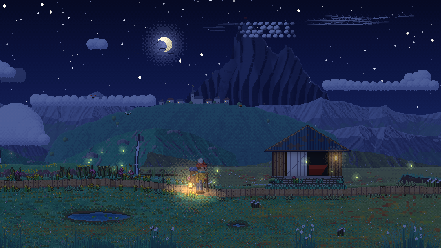 The Tarnlands at night under stars, the hiker's lantern glowing
